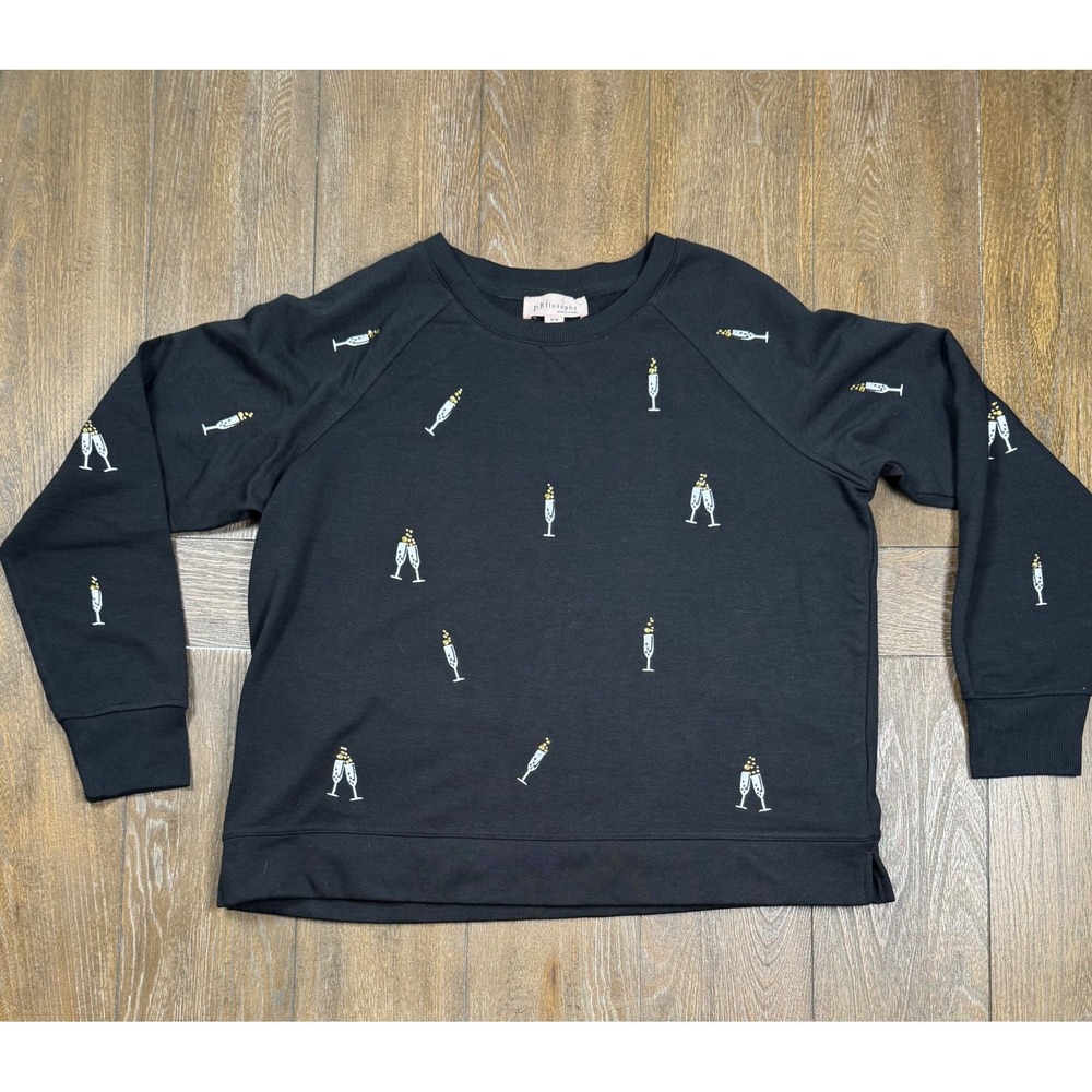 Philosophy Republic Black Champagne Embroidered Sweatshirt Women M Rhinestone